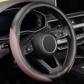 LABBYWAY Microfiber Leather Auto Car Steering Wheel Cover, Universal Fit 15 Inch Anti-Slip Wheel Protector, Dark Brown