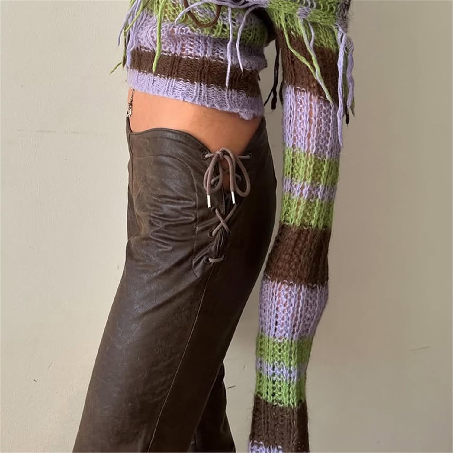 HeiBai Xiong Women Punk Faux Leather Bell Bottom Pants - 70s Low Waisted Flare Goth Style for Going Out and Travel