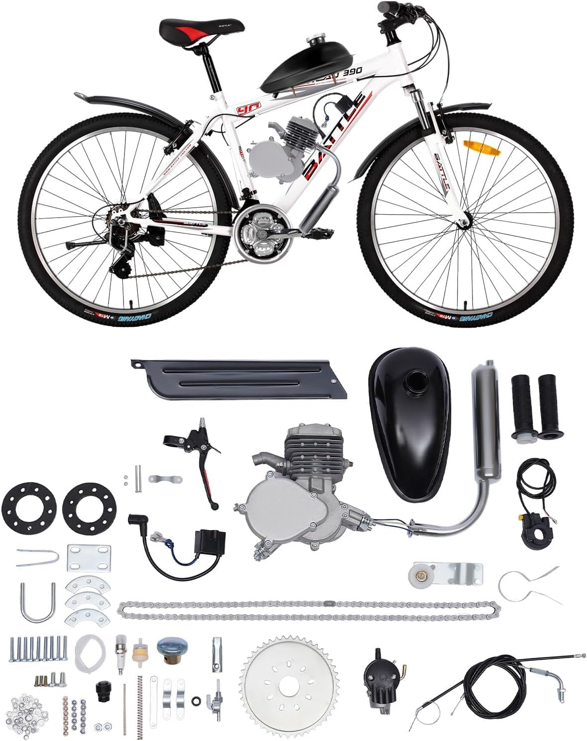 Moteur à deux temps 80 cc pour vélo électrique à essence - Kit CDI - Moteur électrique silencieux - Vitesse maximale 38 km/h - Convient pour VTT, vélo de route