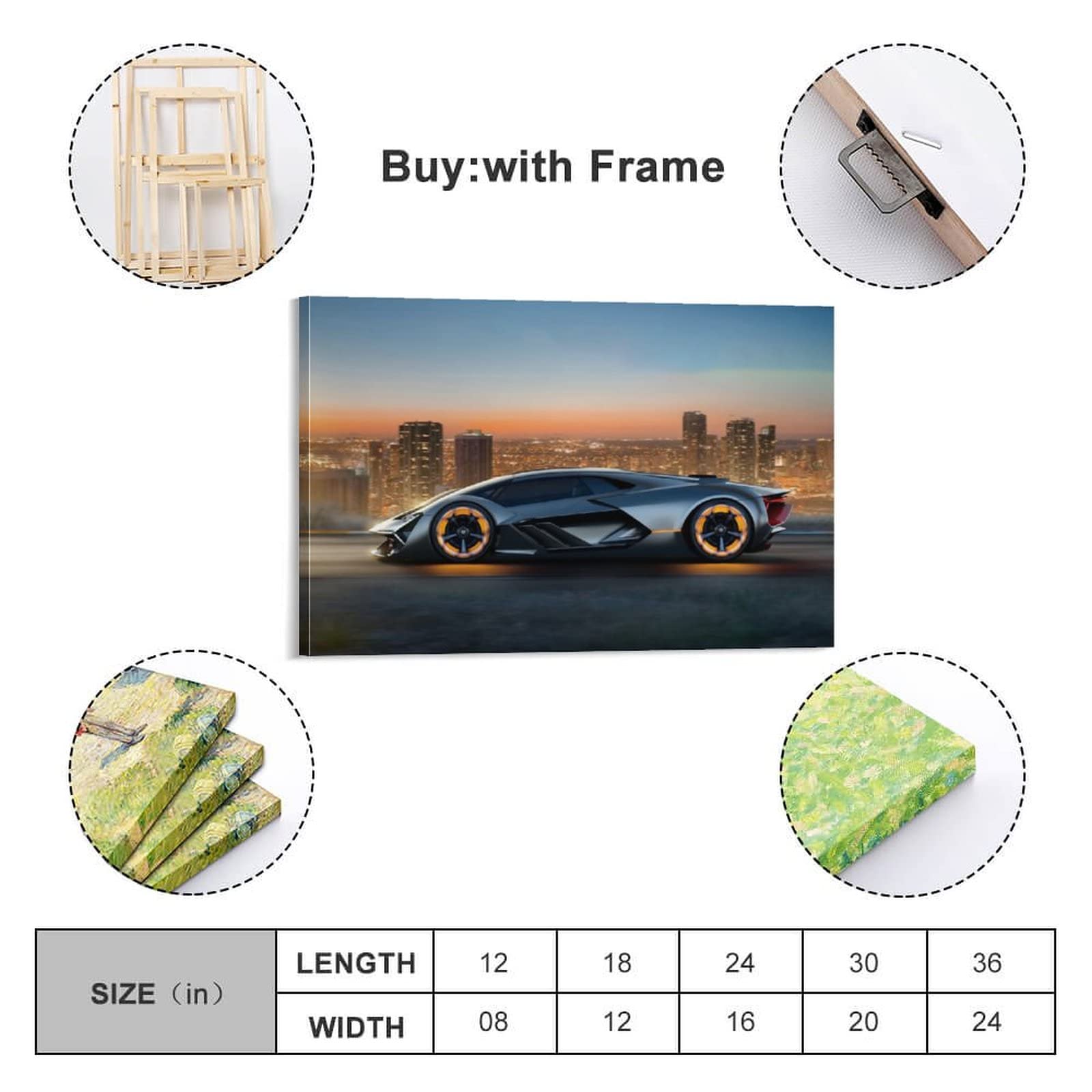 JUNNA Hyper Car Poster per Lamborghini Aventador LP770-4 SVJ - Quadro decorativo per auto da parete, decorazione per camera da letto, 50 x 75 cm