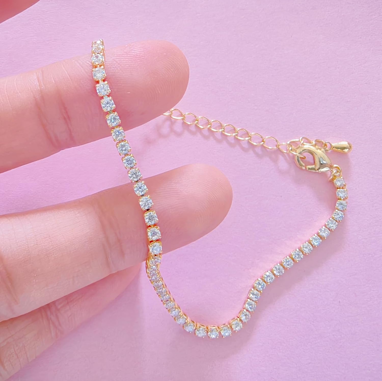 Flower Bracelets for Women, Gold Bracelets Cubic Zirconia Simulated Diamond Station Beaded Tennis Chain Bracelet - Image 5