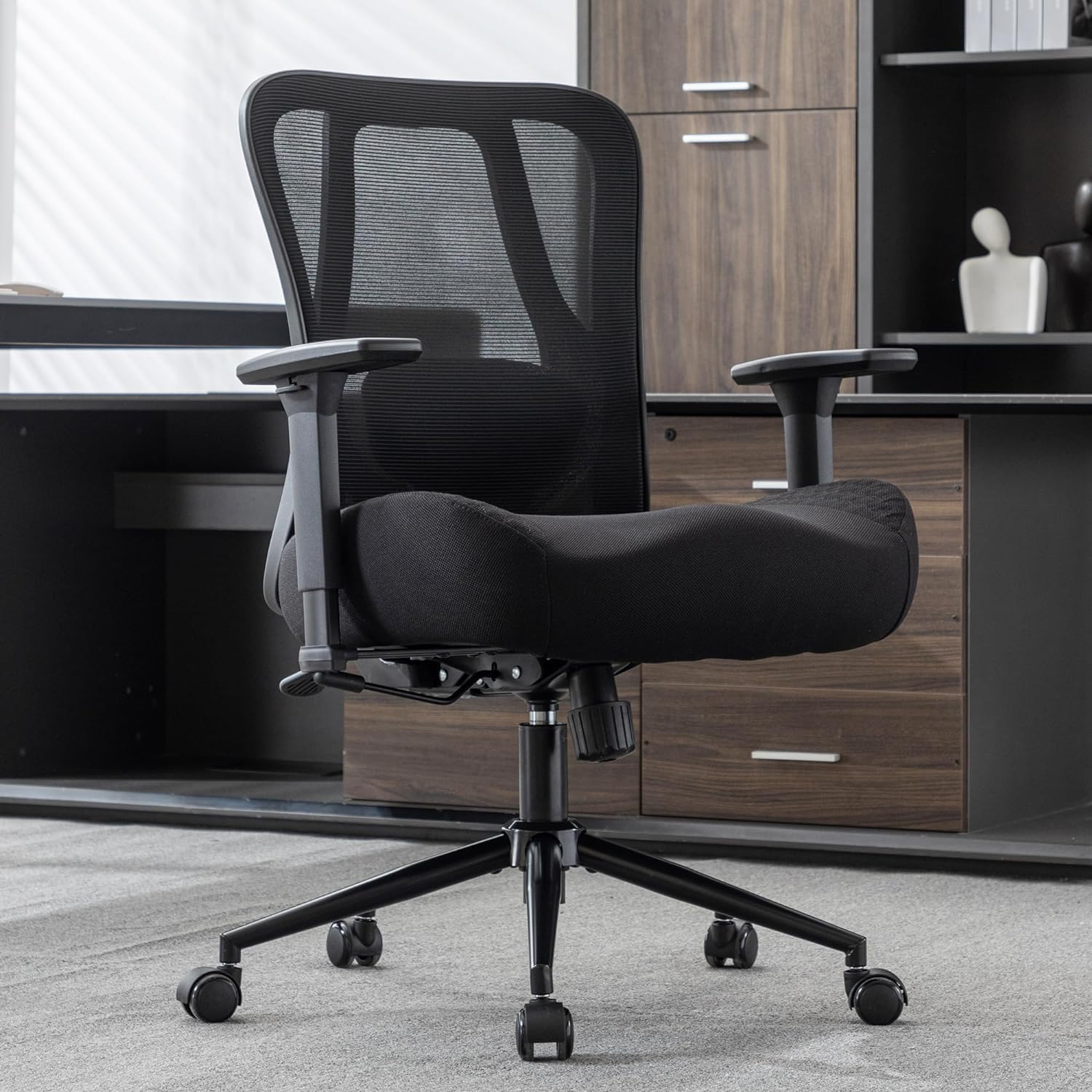 UEV Sedia Ufficio Ergonomica Portata 230KG, 73 x 69 x 93-103 cm, Nero