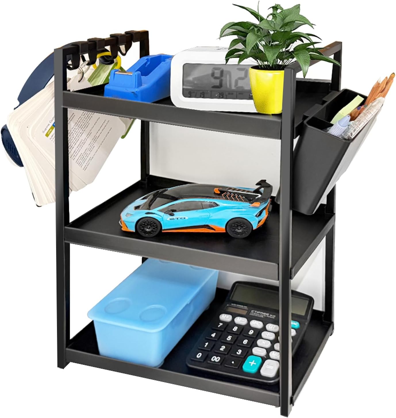 Desk Shelf Organizer, 3 Tier Office Desktop Storage Rack, Multifunctional Paper and Letter Tray Holder, Small Tabletop Shelf or Dresser for Books, Plants & Accessories,Display Shelf for Office, Home