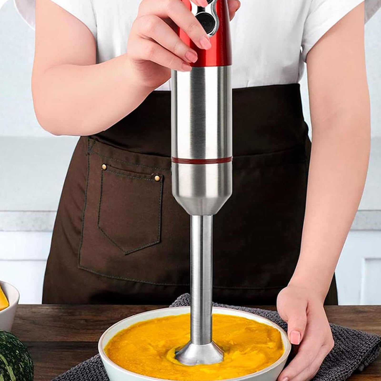 Batidora De Mano Extraíble De 1000 W, Batidora De Inmersión Eléctrica, 2 Velocidades Ajustables, con Cuchillas De Acero Inoxidable, para Papillas, Sopas Y Purés