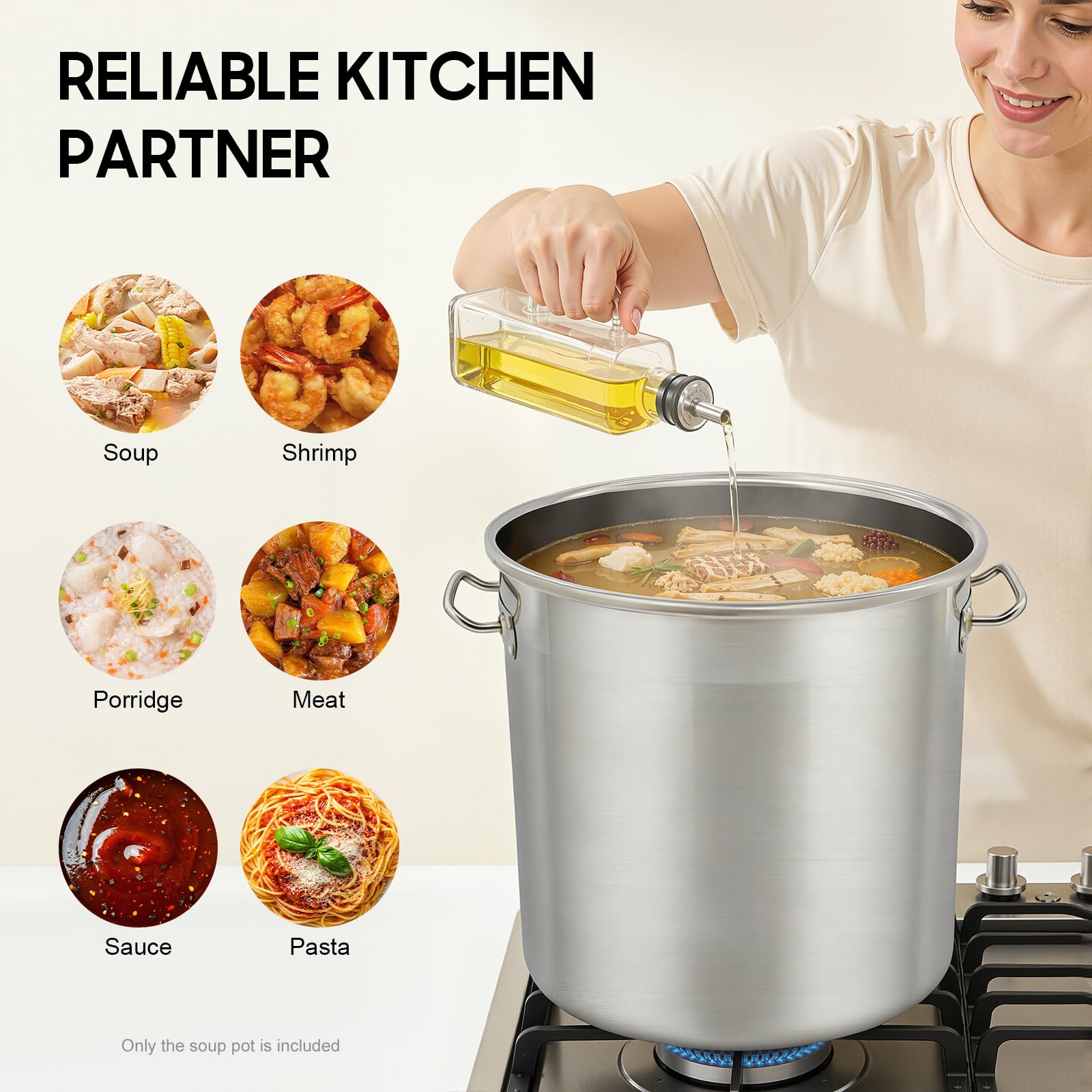 Grande marmite en acier inoxydable, 35 L/50L/70L/100L, marmite à soupe avec couvercle, grande marmite pour tous les types de cuisines et grandes cuisines (50L)