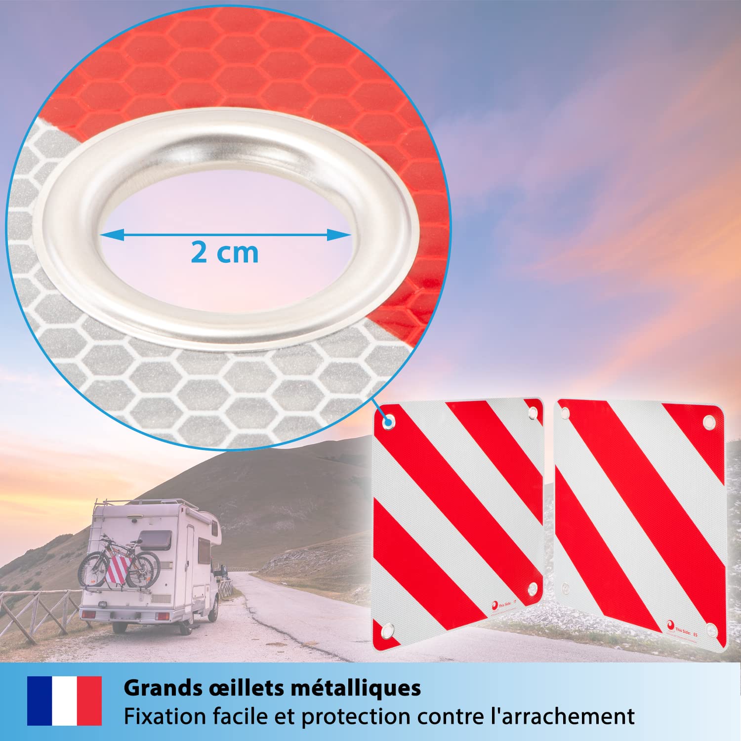 valonic Panneau de signalisation - 3en1 pour l'Italie, l'Espagne et le Portugal - 50x50cm, réfléchissant, pour camping-car, caravane, porte velo voiture