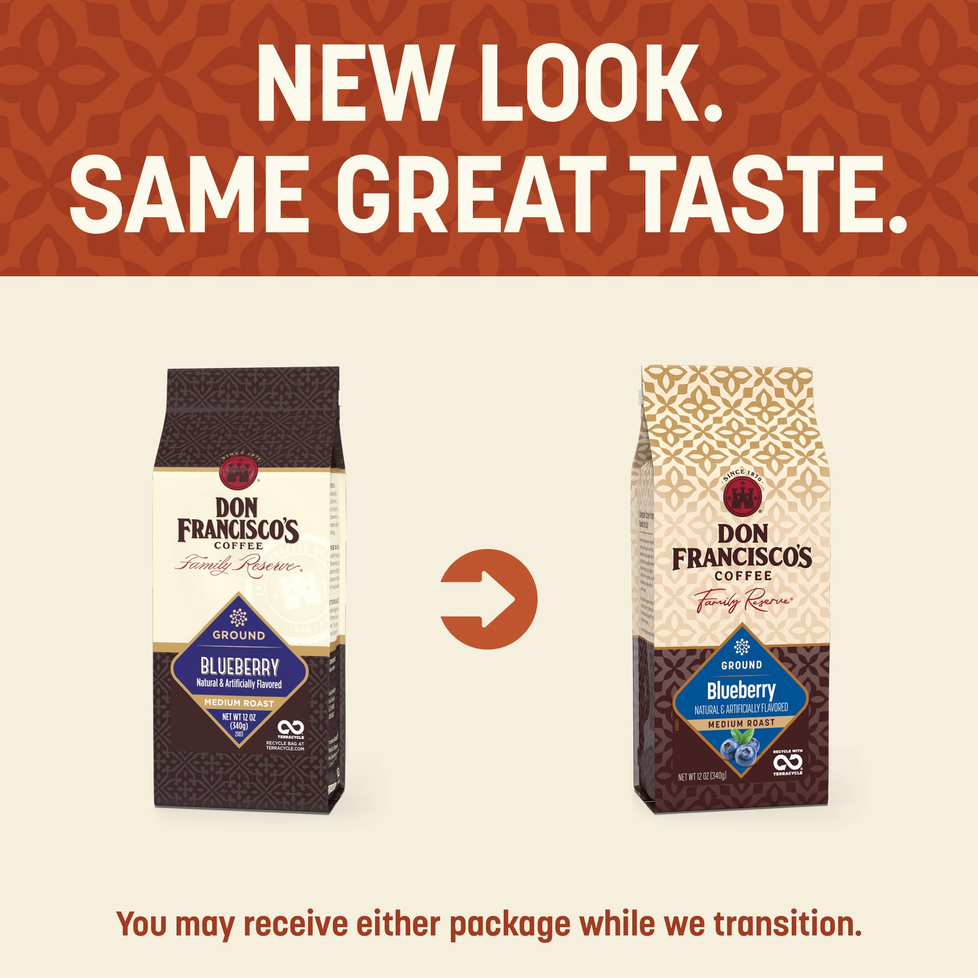 Don Francisco's Café tostado con sabor a arándano, café molido reciclable, 3 bolsas de 340 ml