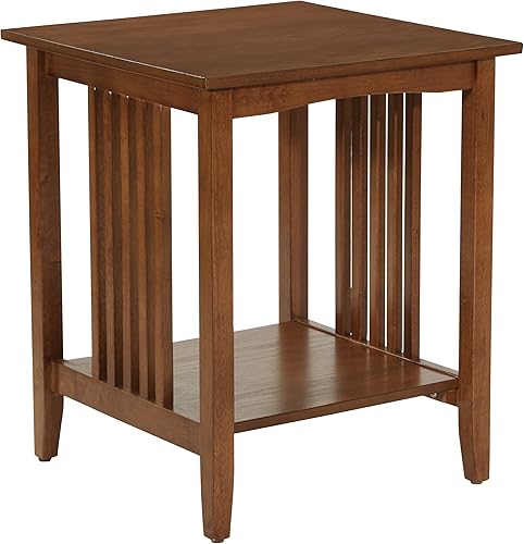 OSP Home Furnishings Sierra - Mesa auxiliar con estante inferior de almacenamiento y paneles laterales estilo misión, color marrón ceniza