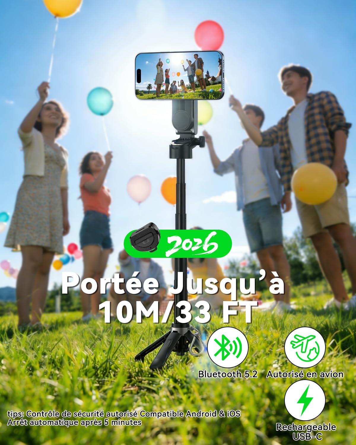 CloudValley Perche à selfie magnétique multifonction 4 en 1, mini support de téléphone portable avec télécommande amovible, compatible avec MagSafe, pour iPhone/Android, Vlog de voyage, diffusion en