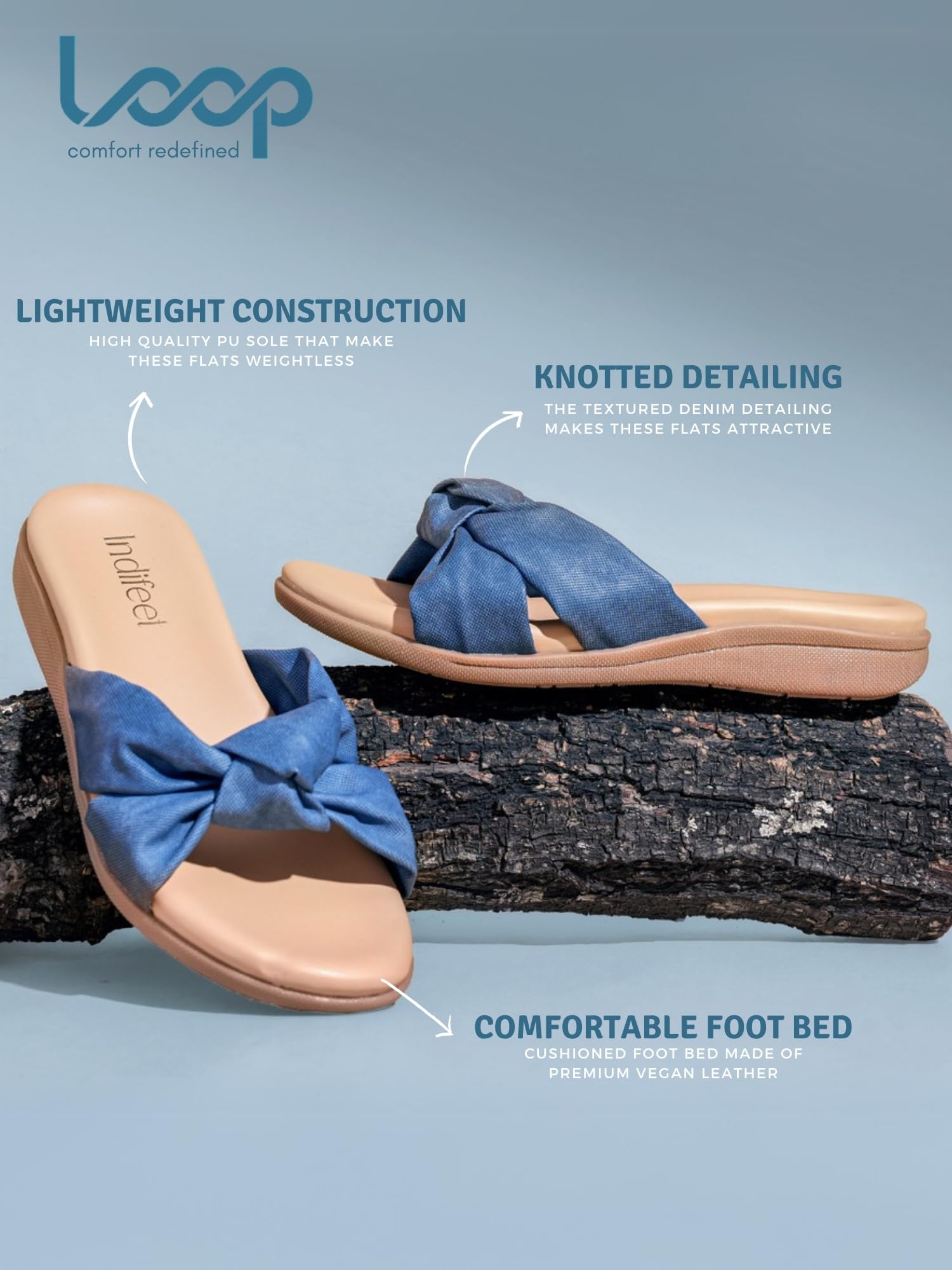 Indifeet Comfortable & Cushioned Footbed Flats for Women, Denim Blue, UK 6 1