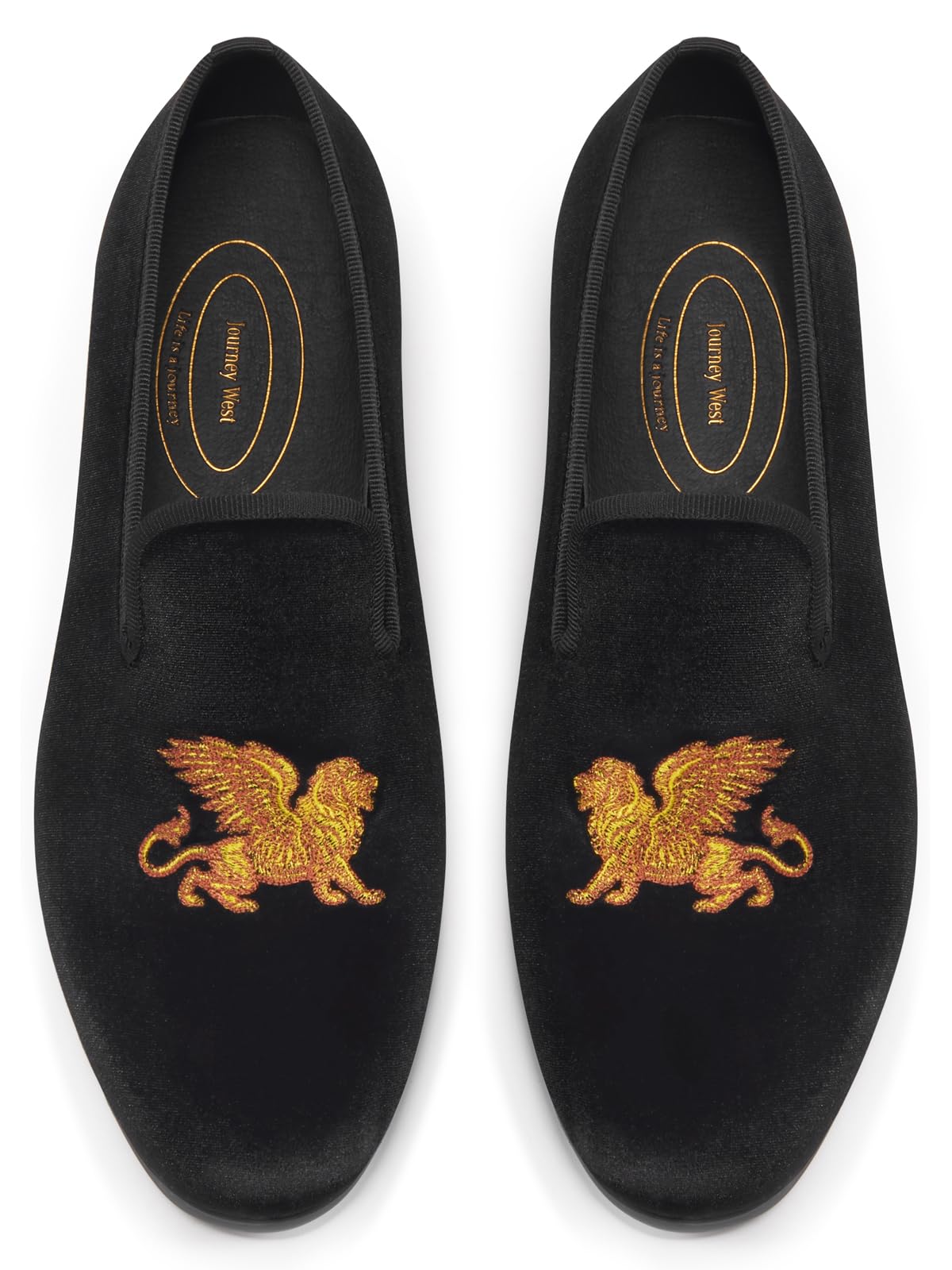 Journey West Men's Velvet Loafers Embroidery Slip-On Loafers Tuxedo Dress Shoes Smoking Slippers for Men