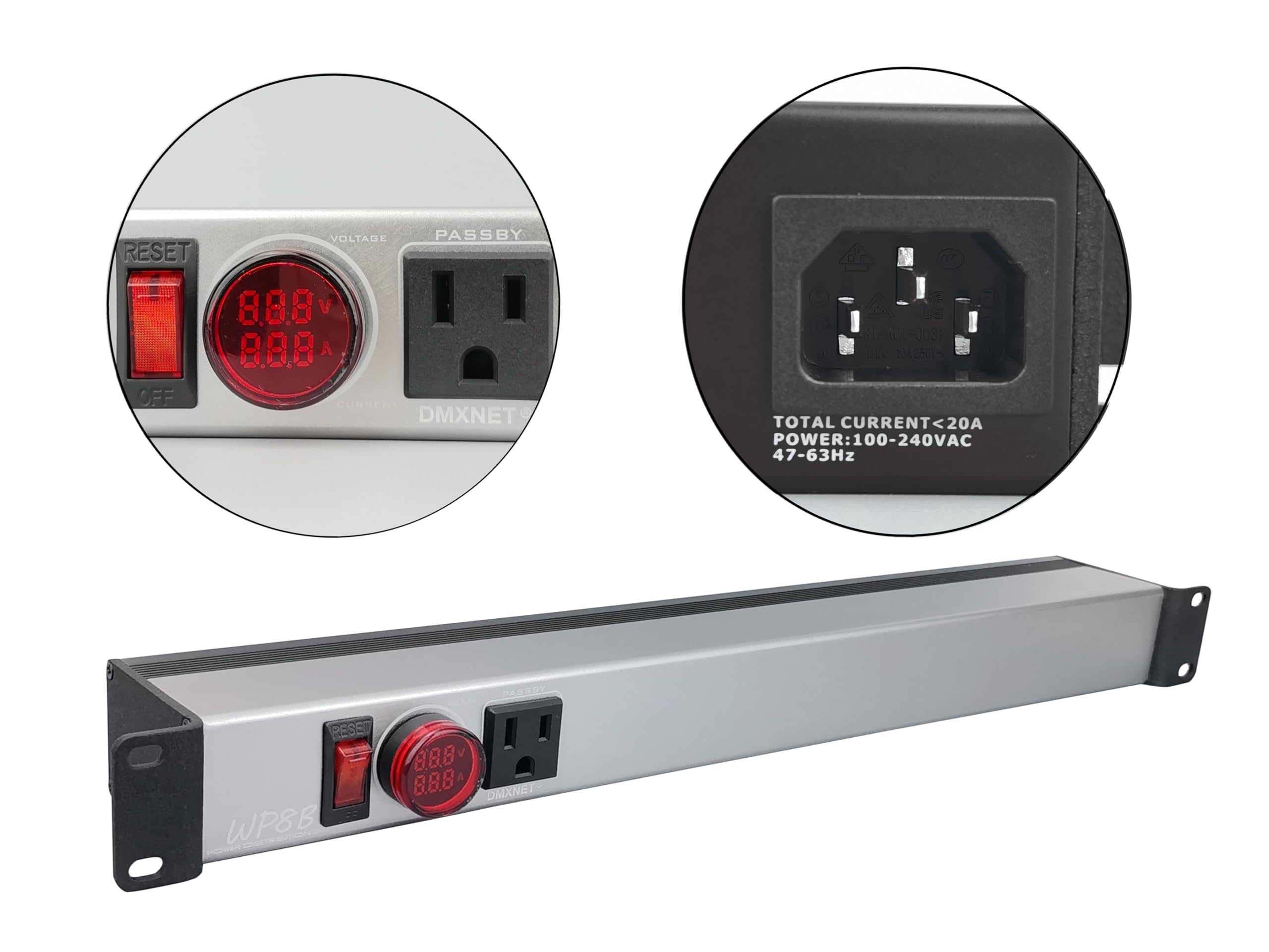 Ciabatta a 8 porte, PDU di montaggio rack 1U, con protezione da sovraccarico, interruttori LED, alloggiamento in alluminio metallico, 9 prese NEMA 5-15R, binario di raccolta in rame