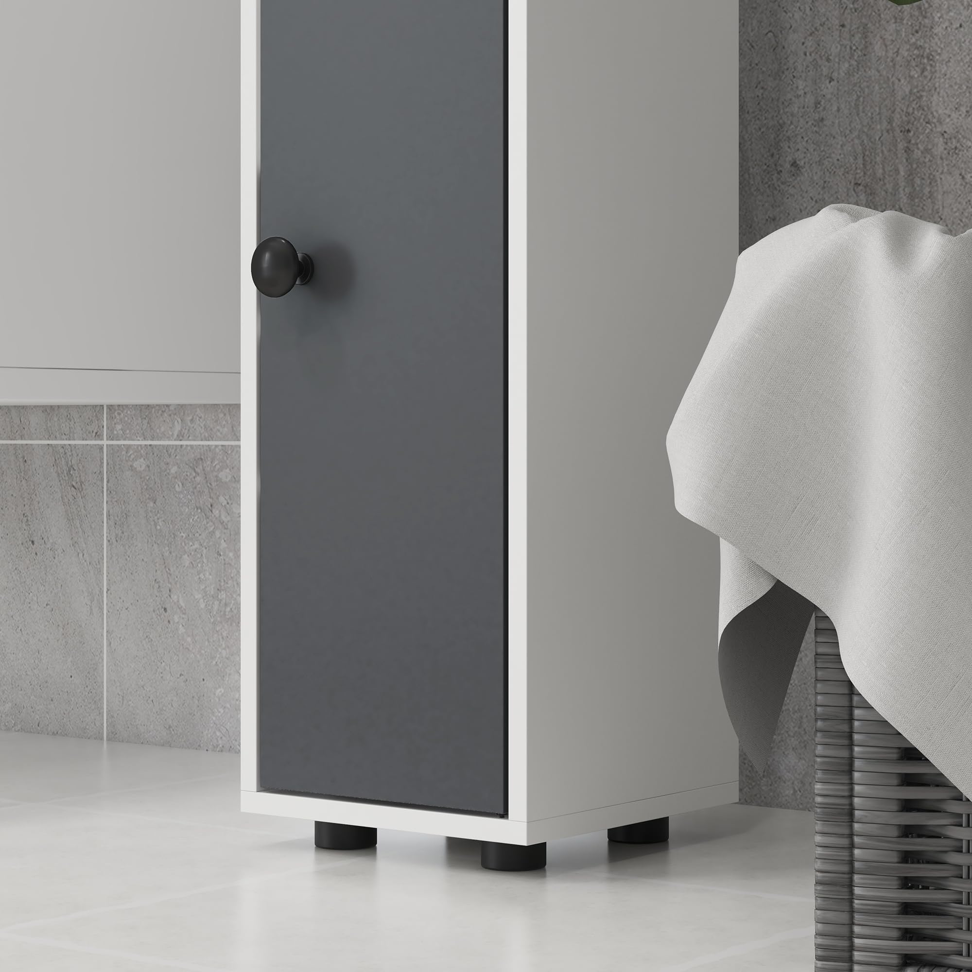 kleankin Meuble Colonne Salle de Bain Armoire Haute Colonne Fine avec 4 étagères réglables 1 tiroir et 2 placards Design Moderne 20 x 20 x 180 cm Gris