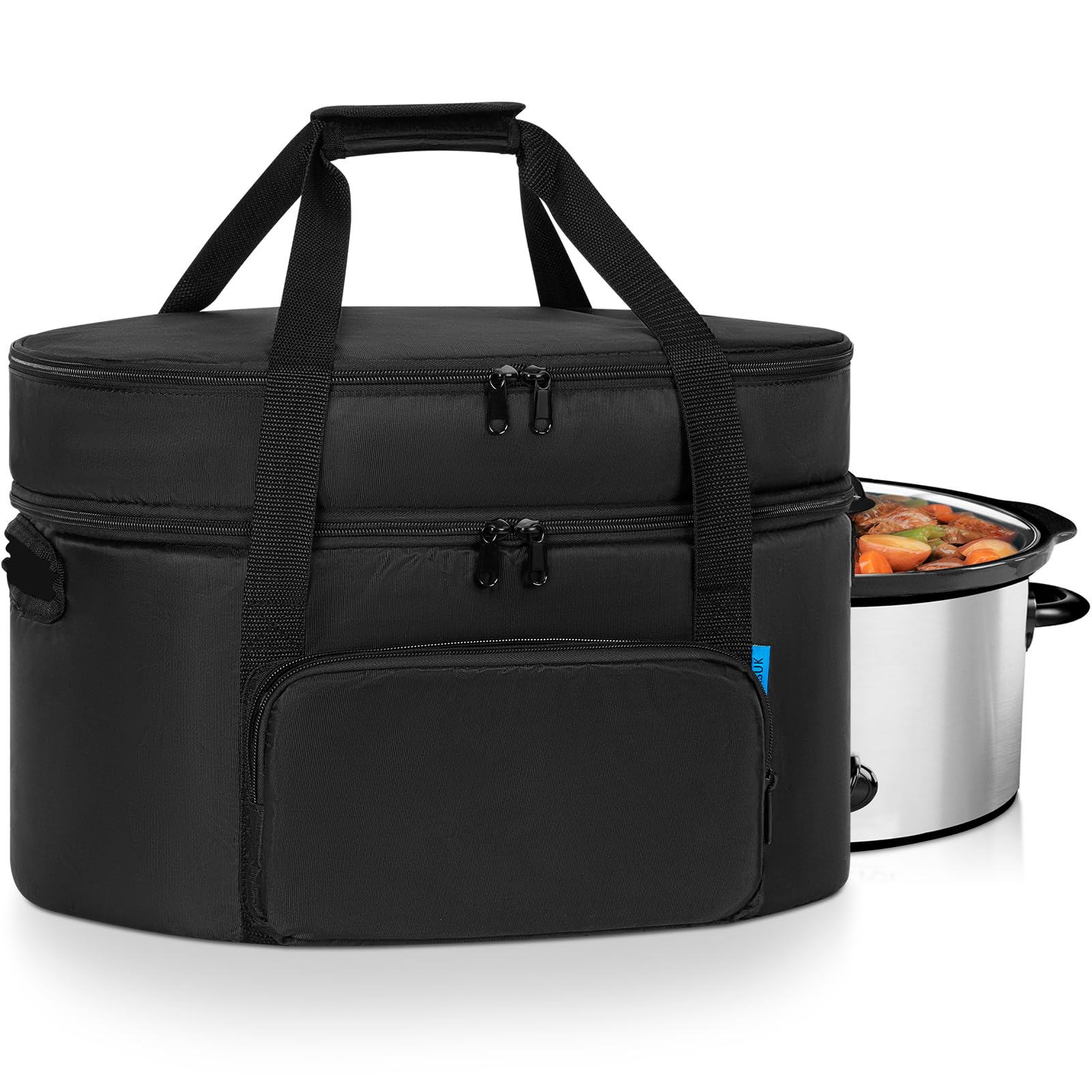 Double-Layer Slow Cooker Travel Bag Compatible with 6 7 8 Quart Crock-Pot Insulated Travel Carrier with Easy to