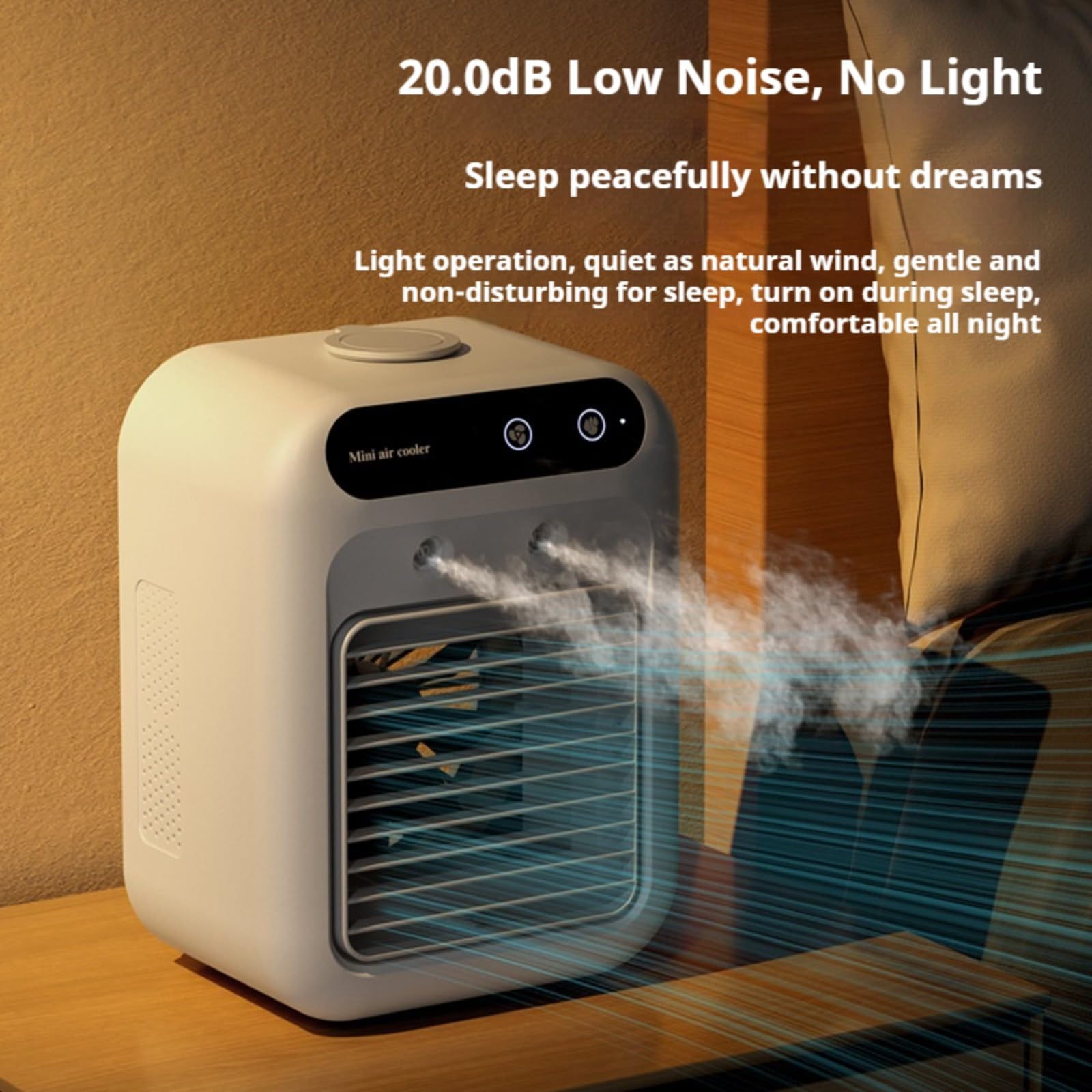 Climatizzatore portatile, USB, refrigeratore d'aria, umidificatore portatile silenzioso, 2 velocità di ventilazione, 2 modalità di nebulizzazione, adatto per casa, ufficio