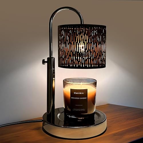 Candles Warmer Lamp with Timer and Dimmer, Home Bedroom Decor, Electric Adjustable Candle Wax Warmer Melter, Vintage Decor Birthday Monther Day Gifts,2 Bulbs，Black - Openwork Black Stripe