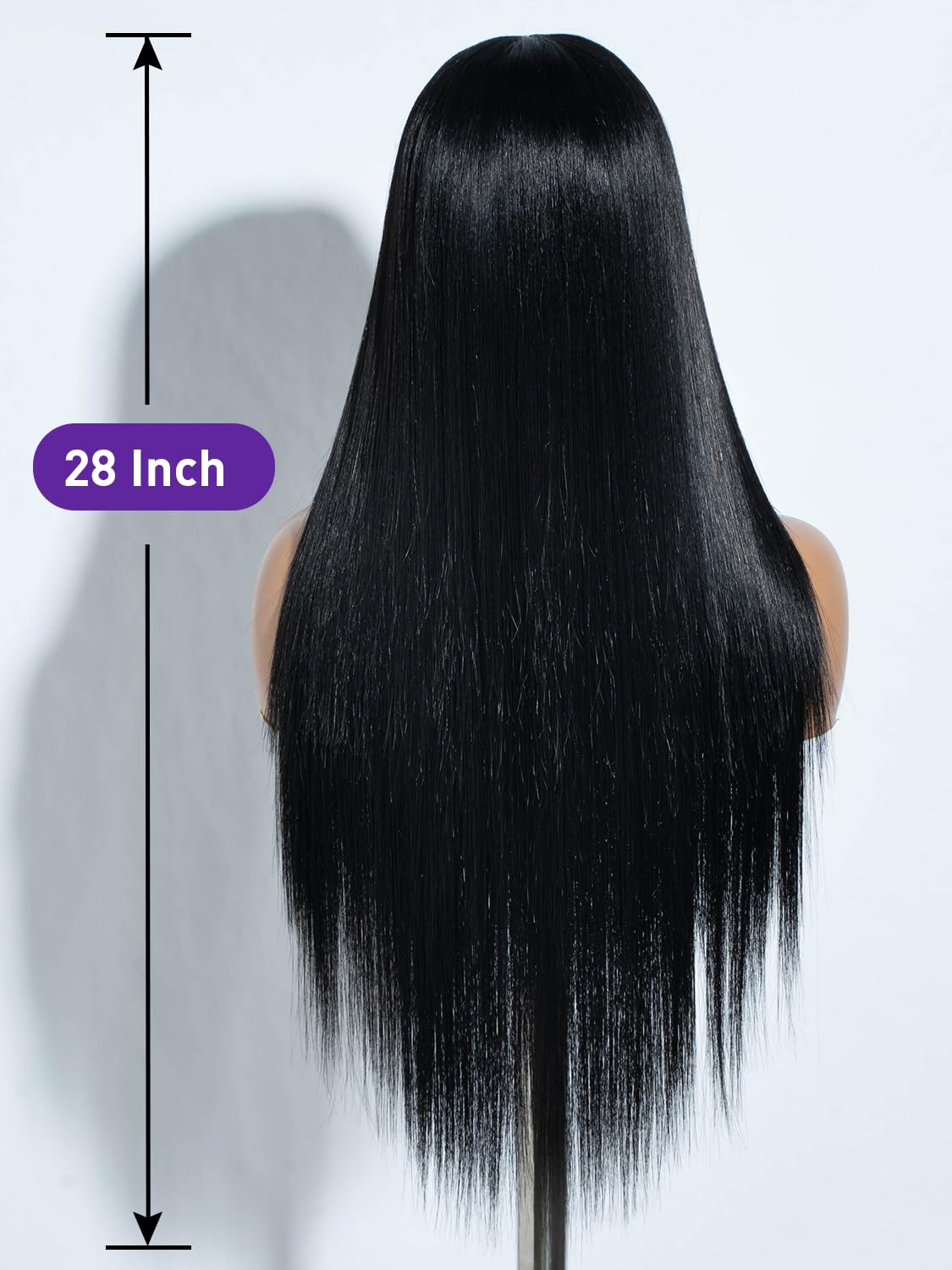 Joedir Straight Wigs for Black Women T-Part Lace Front Wig Pre-plucked Long Middle Part Wig with Baby Hair Heat Resistant Synthetic Fiber Black Silk Straight Wigs 28 inch - Image 4