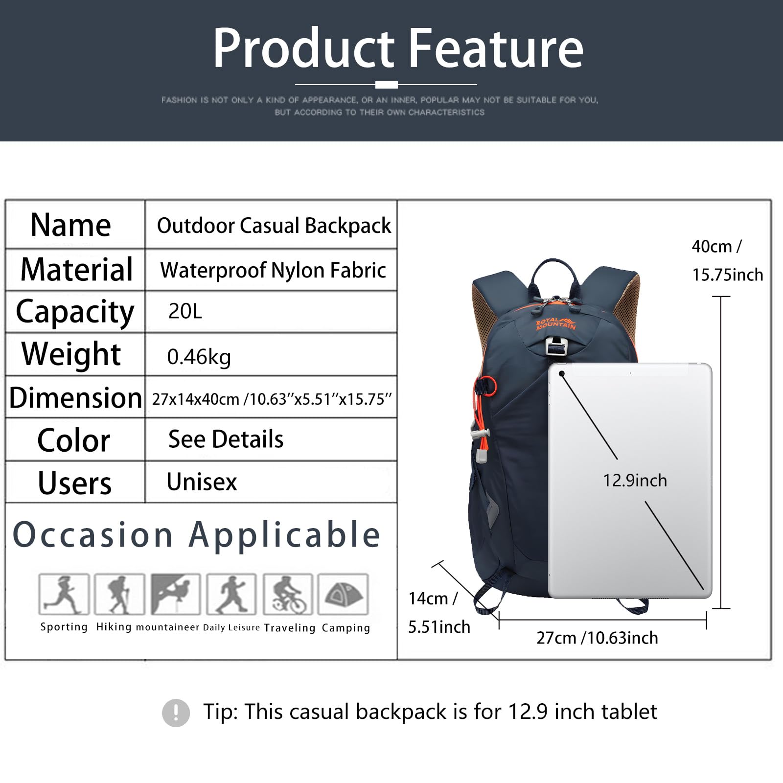 POWER KING Sac à dos de randonnée 20 L pliable pour homme et femme, petit sac à dos léger et pliable pour étudiants, convient pour ordinateur portable de 15,6"