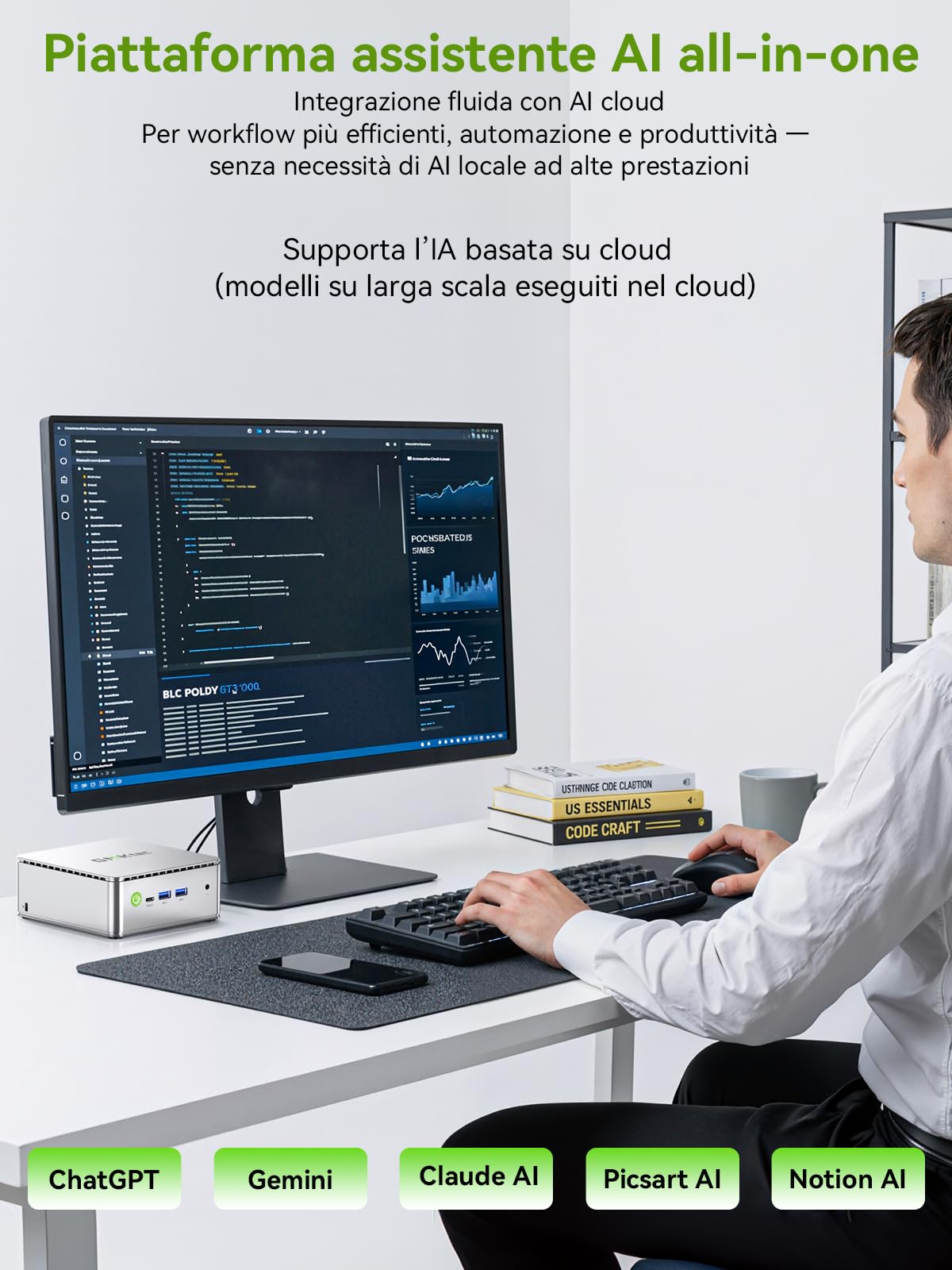 GMKtec Mini PC, G11 AMD Ryzen Embedded R2514 (supera 4300U/N150), mini computer 16 GB di RAM DDR4, SSD PCIe M.2 512 GB, doppia NIC 2,5 GbE, USB-C, HDMI, triplo schermo