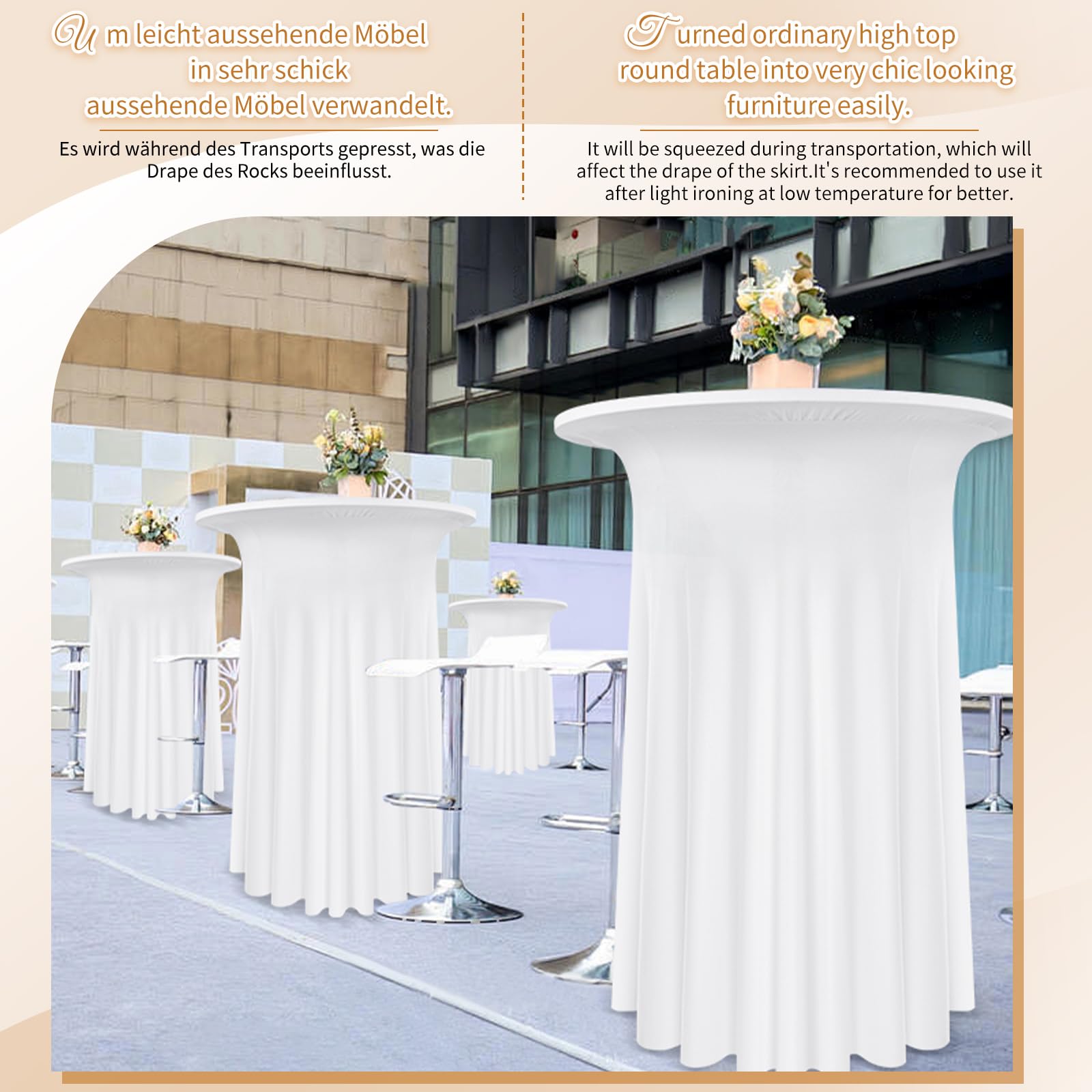 6 Packs Spandex Cocktail Tisch mit Röcken 80 x 110cm, weißer Stretch Tischdecke für Bar Hochzeit Party (weiß)