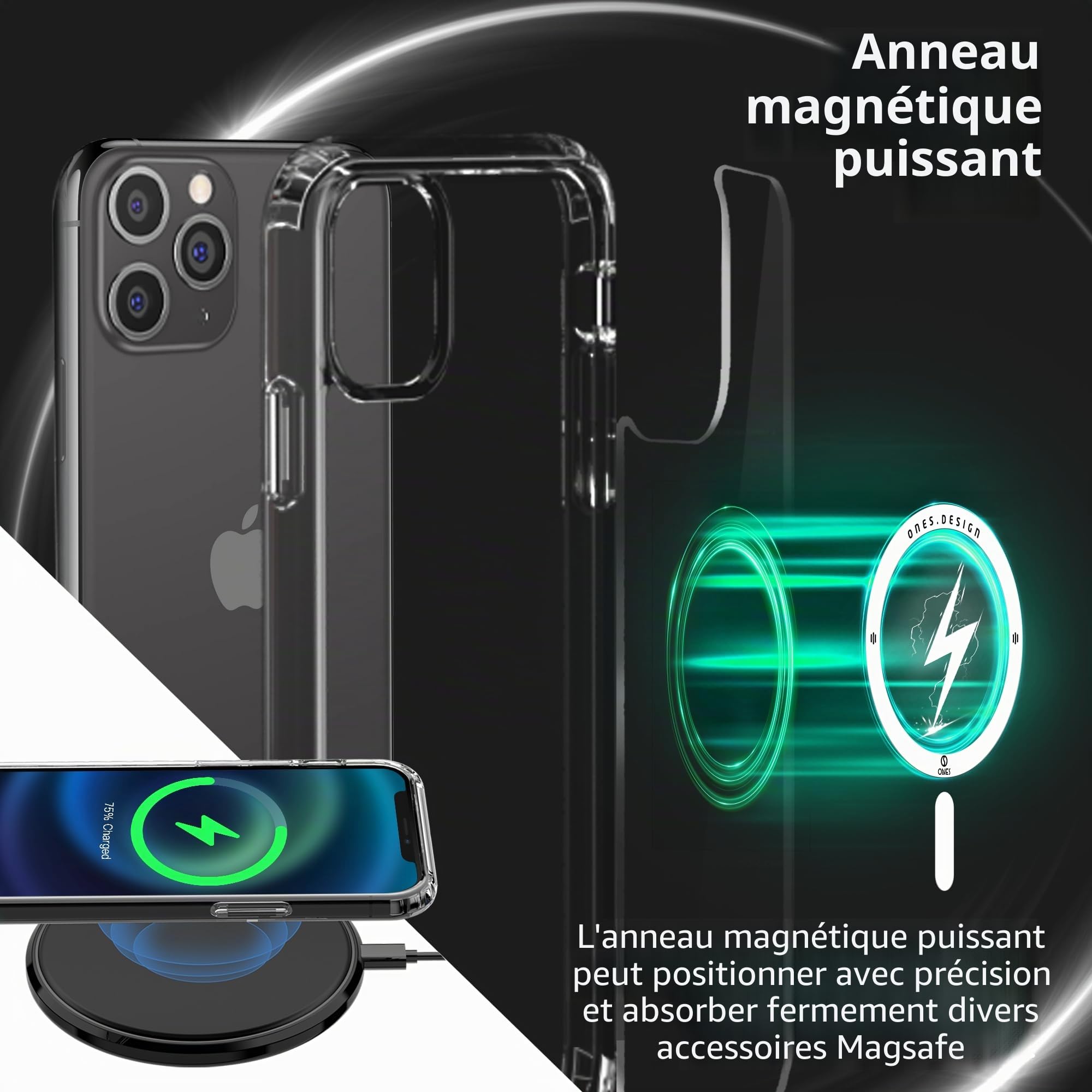 Ones Coque pour iPhone 11 Pro Max Transparente, Compatible MagSafe, Protection Antichoc de qualité Militaire, résistante aux Rayures et aux Chocs, Fine et magnétique Case pour iPhone 11 Pro Max