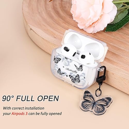 Miniatura 4 de Butterlfy - Funda transparente para Airpod de 3 generación, con bonito llavero, diseño de mariposas negras, silicona suave, a prueba de golpes,