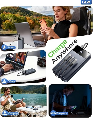 Miniatura 7 de LILIO Cargador portátil, batería compacta con cable USB, para viajes y camping