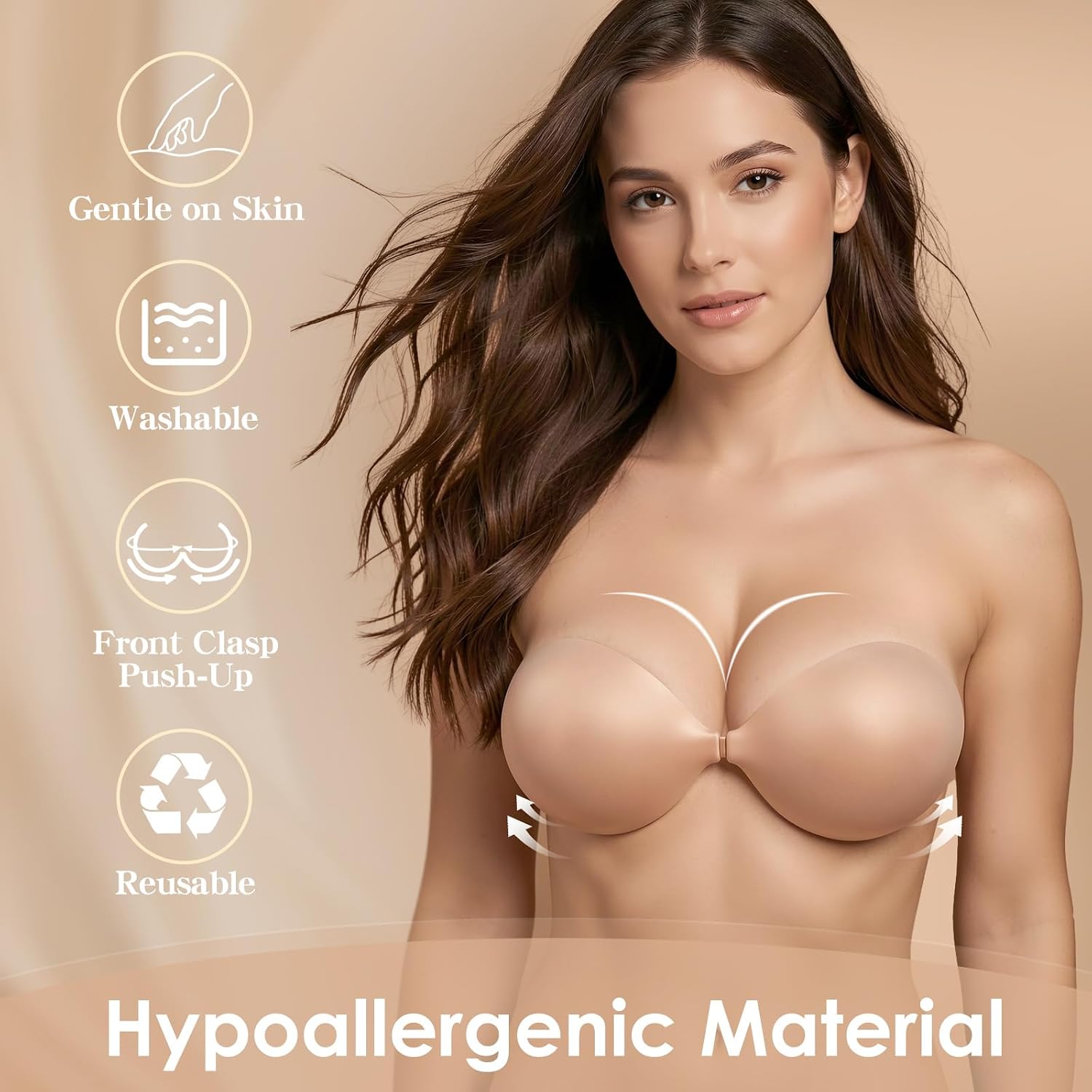 Sticky Bra Push Up, Adhesive Invisible Strapless Bra for Women | Backless Self-Adhesive Silicone Cups, Natural Lift & Cleavage, Reusable Nude Sticky Bra for Wedding Prom Party Dress