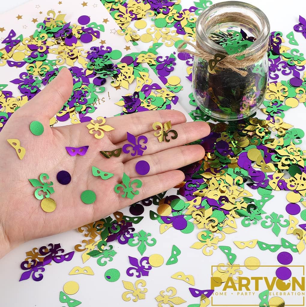 Mardi Gras Decoration Confetti | Masquerade Fleur De Lis Party Supplies Centerpiece | New Orleans Carnival Theme Sequins Table Decor Sprinkles