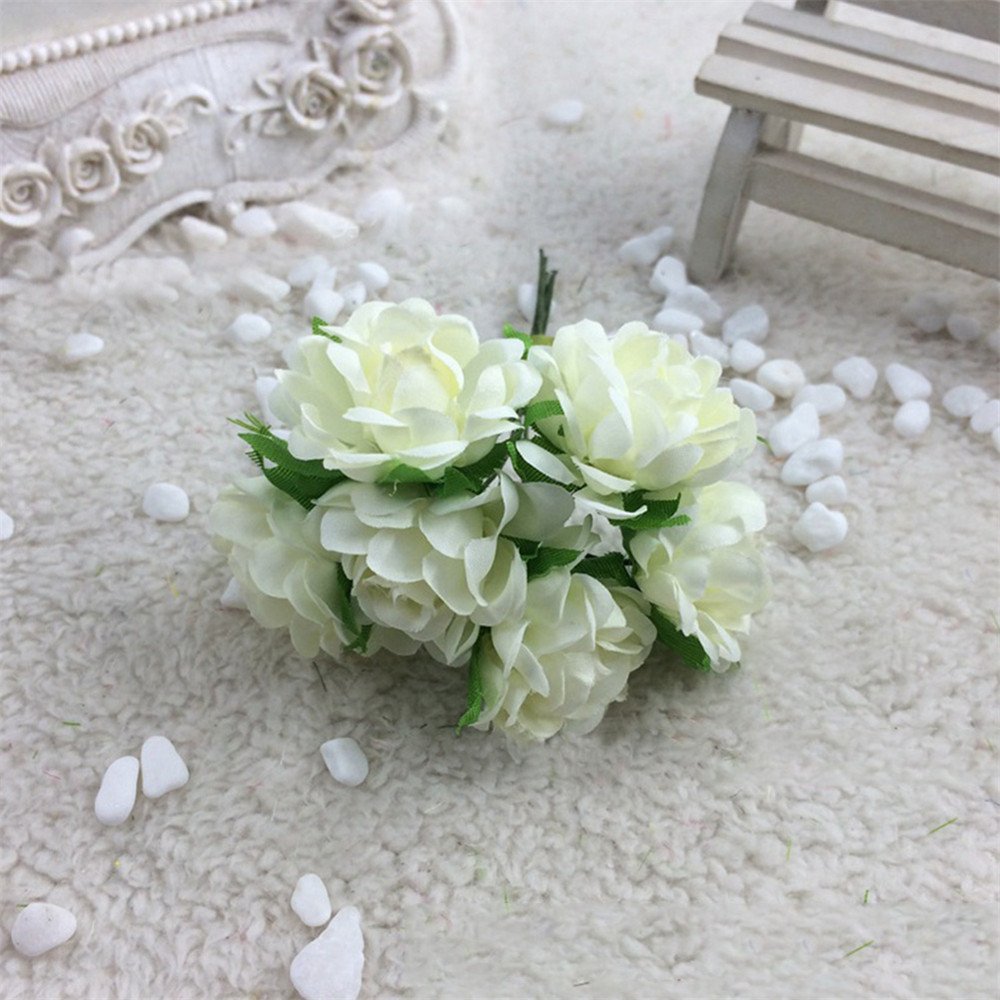 Gloryhonor 6Pcs Artificial Silk Fake Flowers Floral Wedding Bouquet Home Decoration