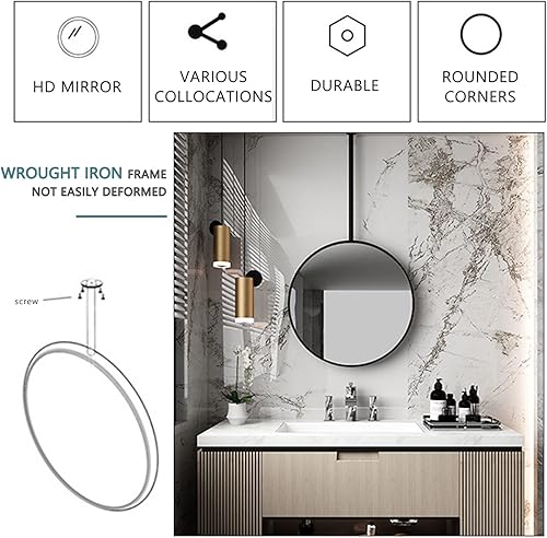 Miniatura 4 de Antourlamm Round Mirror for Wall Decor - Ceiling Mounted, 40cm 50cm 60cm 70cm Circular Simple Decorative Mirror, Hanging Wall Vanity Mirrors Make-up