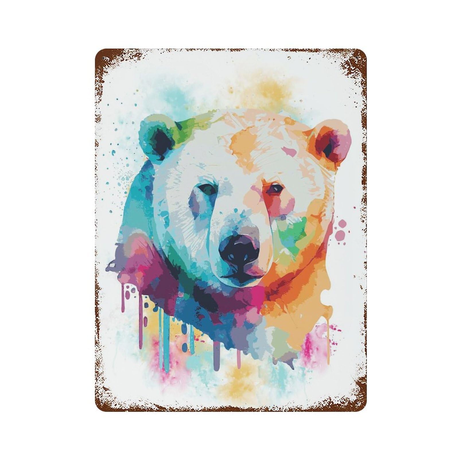 Distressed Metal Wall Sign Colorful Polar Bear Art 15.7"x11.8", Decorative Metal Wall Art for Farmhouse, Kitchen And Entryway Decor