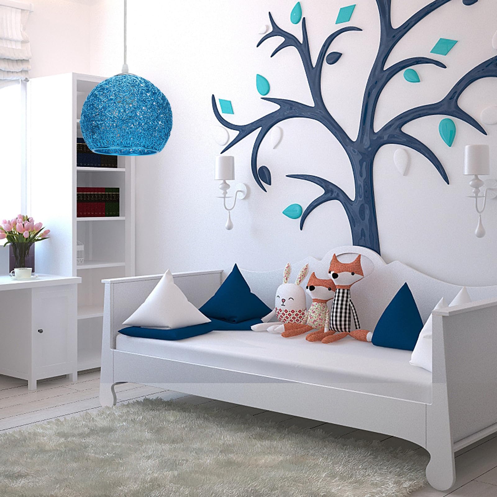 Lampada a Sospensione da Soffitto Blu in Ferro Stile Moderno