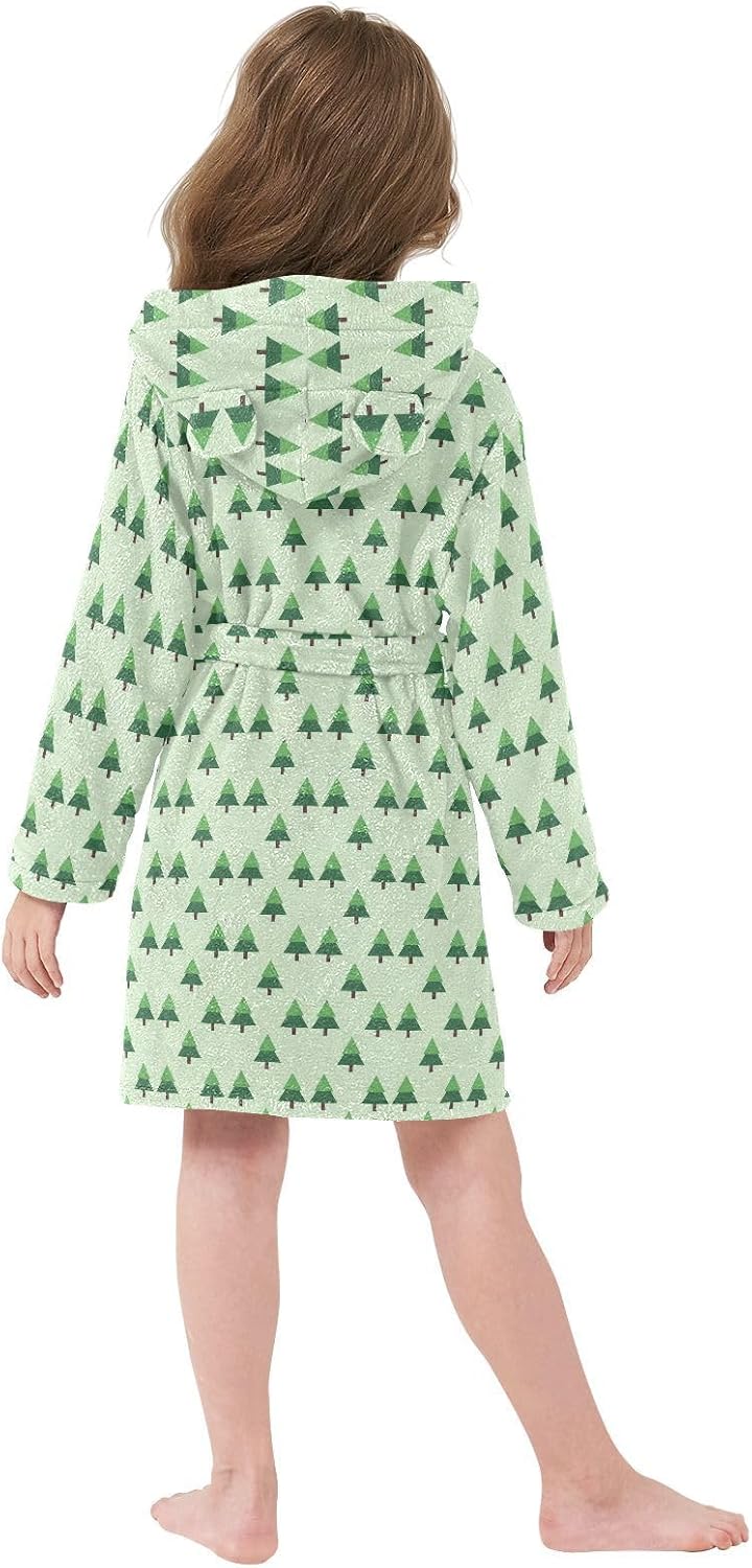 GuoChe Simple Green Pine Tree Pattern Hooded Pajama Robe For Girls