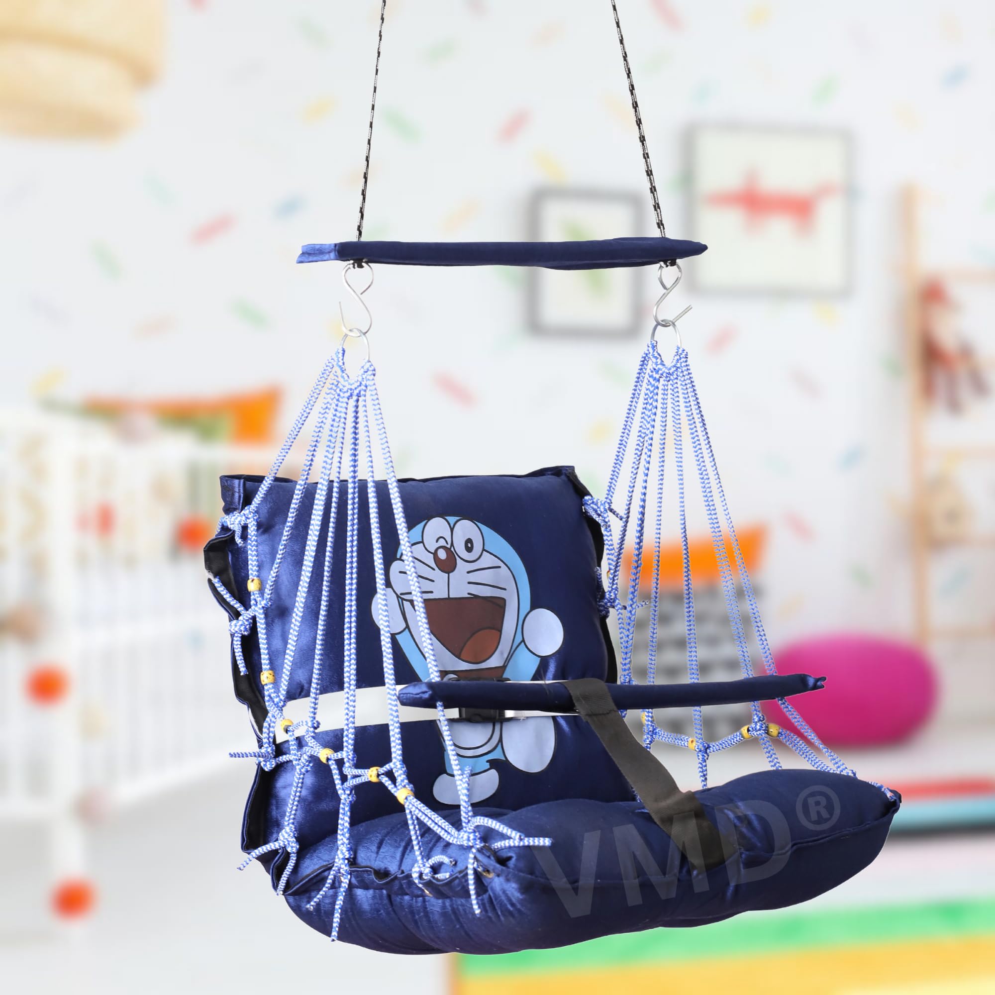 VMD, Blue Cotton D Shape Blue Hammock Hanging Swing Chair for Living Room, Swing for Balcony/Swing for Kids for Home with Hanging kit.-picture-15
