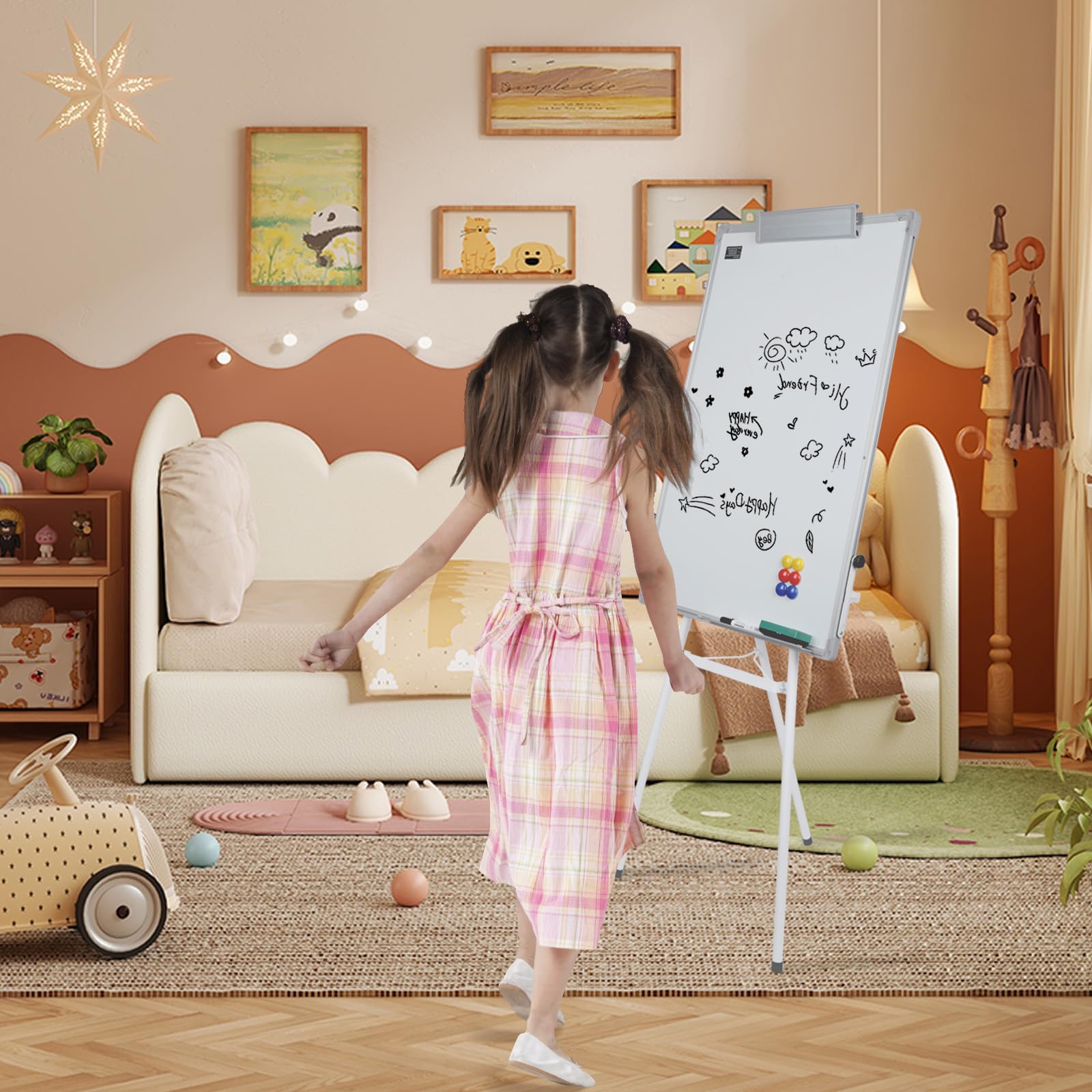 Tablica suchościeralna, magnetyczna, wymazywalna tablica na nóżkach, regulowana wysokość, stabilny okrągły stojak, aluminiowa rama, do szkoły, biura, 70 x 100 cm (biała)