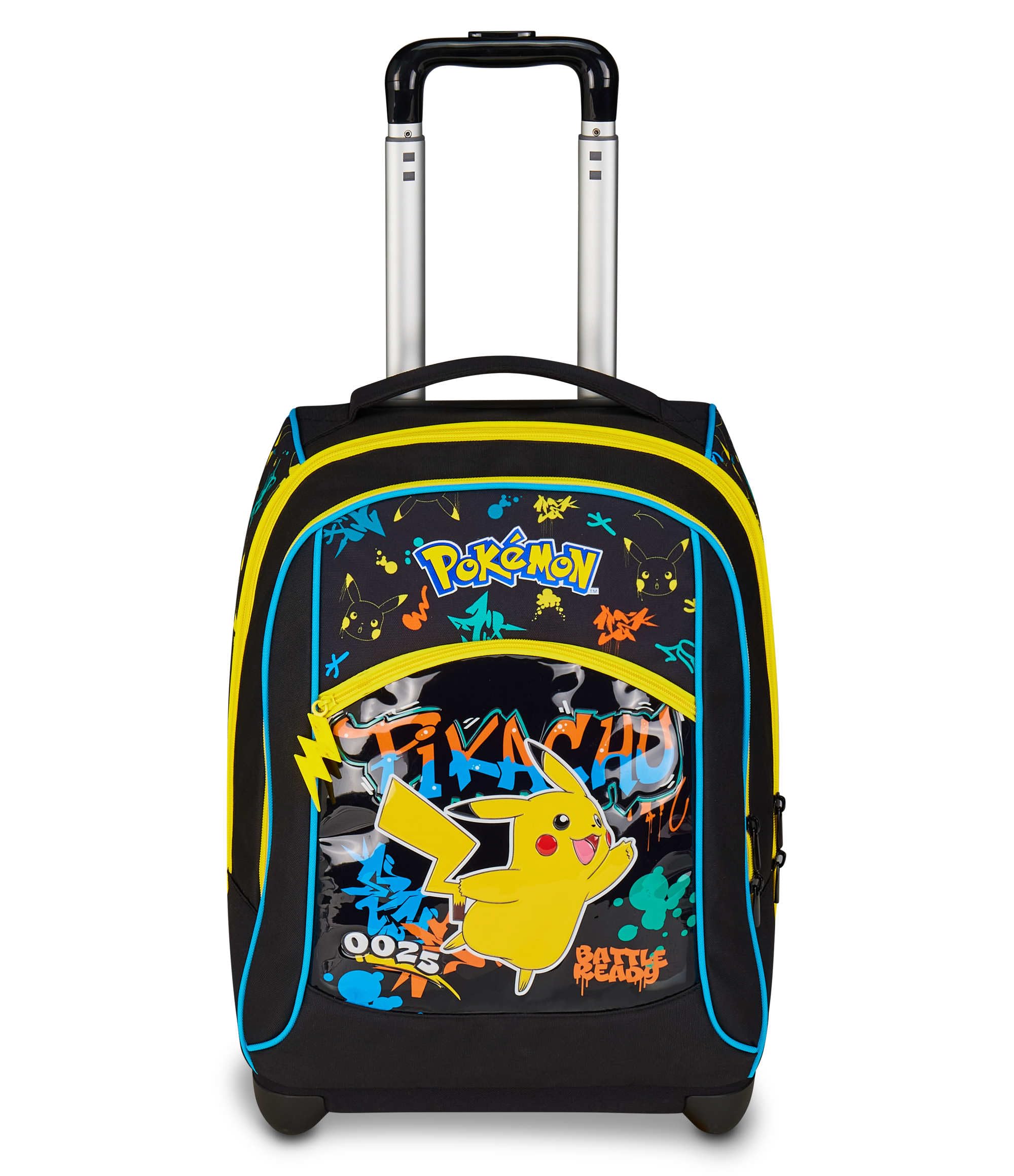 Seven Pokémon Big Trolley École Fixe Noir, 2 en 1, Double Usage, Trolley et Sac à dos, Sac à dos école primaire, enfant, Noir, Taglia unica, Décontracté