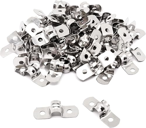 Miniatura 7 de Abrazadera de conducto M8 (516 pulgadas), 50 piezas, correa de acero inoxidable de 2 agujeros, soporte en U, abrazadera de correa rígida para