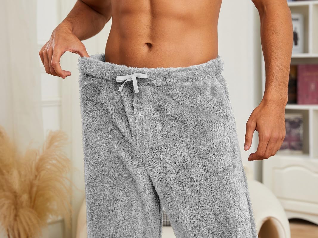 Vulcanodon 2 Pack Mens Plush Warm Pajama Pants, Fluffy Soft Fleece Sleep Pant with Pockets Lounge Pj Bottoms for Men - Image 4