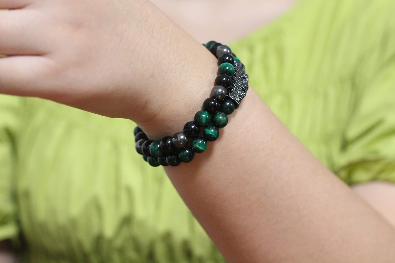 2Pcs Triple Protection Bracelet,Natural Tigers Eye Black Obsidian and Hematite 8 MM Beads Bracelet for Men Women Gift, Healing Crystal Bracelet Bring Luck and Prosperity and Happiness - Image 8