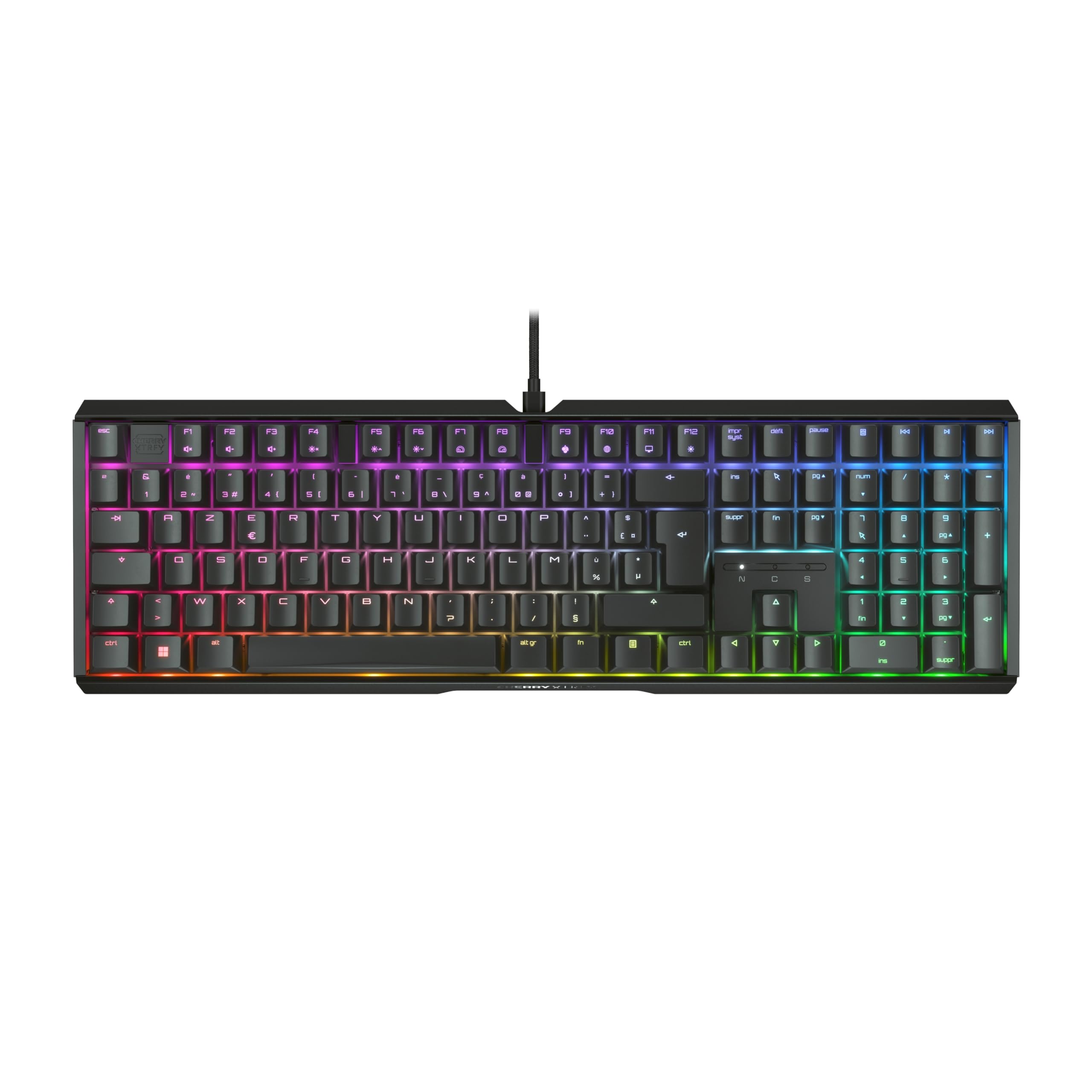 CHERRY XTRFY MX 3.1, Mechanical Gaming Keyboard, French Layout (AZERTY), RGB Lighting, Aluminium Housing, USB-A, MX2A BROWN Switches, Black
