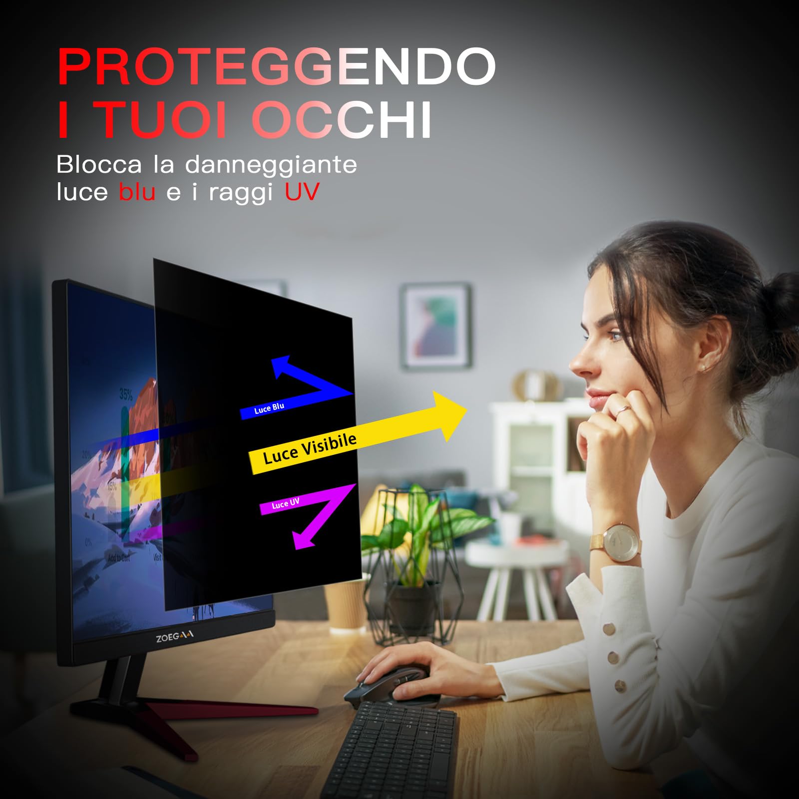 ZOEGAA Confezione da 2 Pellicole Privacy Monitor 23.6 Pollici per Computer 16:9 - Filtro Privacy Antiriflesso con Protezione Luce Blu per PC, Rimovibile a Doppia Faccia, Protezione Dati a 180°