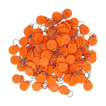 Contactless Keyfob, 100 Pcs 125KHz High Sensitivity Fast Reading Speed Access Control Tag Drop Proof for Attendance (Orange)