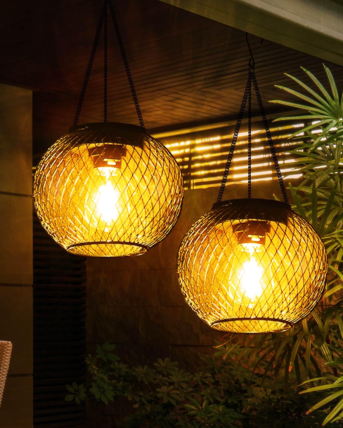 2 Pack Solar Lanterns, Hanging Outdoor Solar Lights