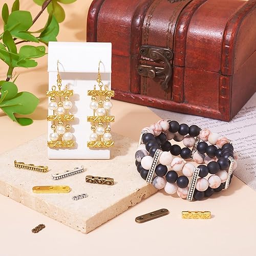 Miniatura 3 de Pandahall - 150 barras espaciadoras rectangulares de 3 agujeros, cuentas de metal, 4 estilos, separador tibetano de múltiples hebras, barra de