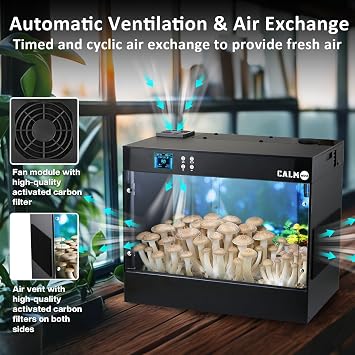 Smart Growing Chamber for Indoor Mushroom Cultivation Eco Box with Grow Lights & Lighting Lamps Temperature & Humidity Monitoring & Display Monotub Grow Kit with Automatic Humidification & Ventilation