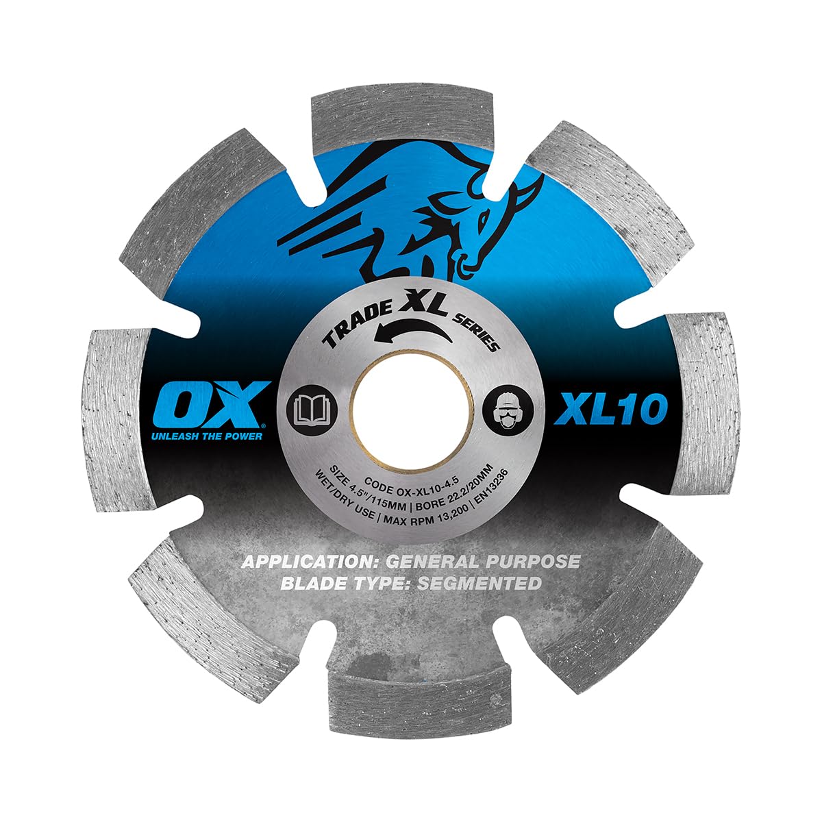 Ox Tools Blue / Silver Ox Trade 10 Segmented Diamond Blade - General Purpose - 115/22.23Mm Small
