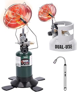 Hotdevil 2 in 1 Tent Heater for Camping Outdoor Propane Fuel on 1lb Gas Tank & 20-40lb POL Adapter LP Tanks Portable Golf Cart With Safety Shut-off Valve Tip-over Switch, Sliver