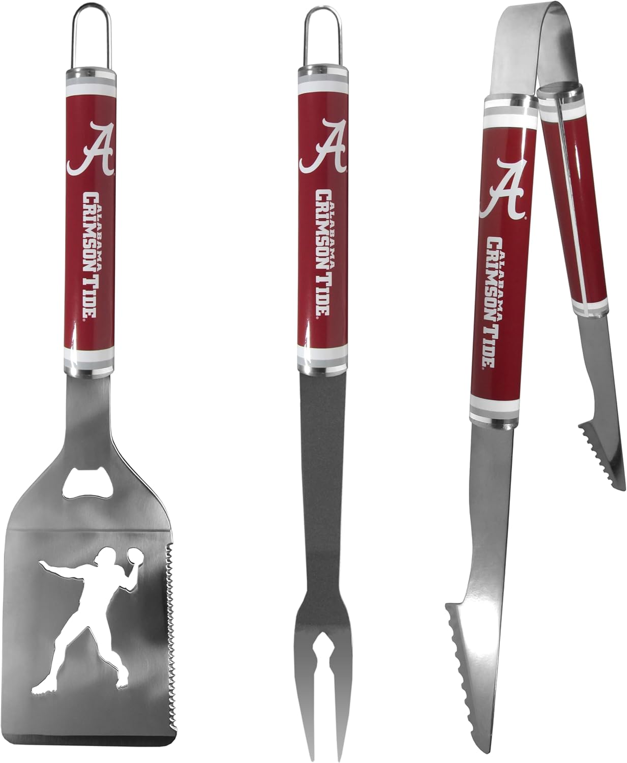 Siskiyou Sports NCAA Alabama Crimson Tide 3 pc Steel BBQ Tool Set, One Size, Team Colors