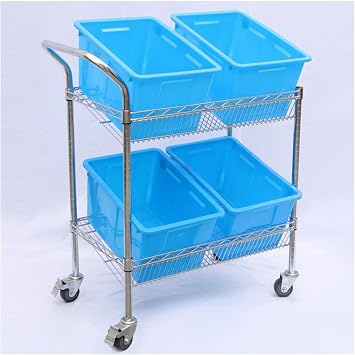 Heavy Duty Rolling Utility Cart with Plastic Baskets - Commercial Grade Serving Trolley, Metal Storage Rack & Wire Shelving for Office, School, Church, Garage, and Warehouse Use
